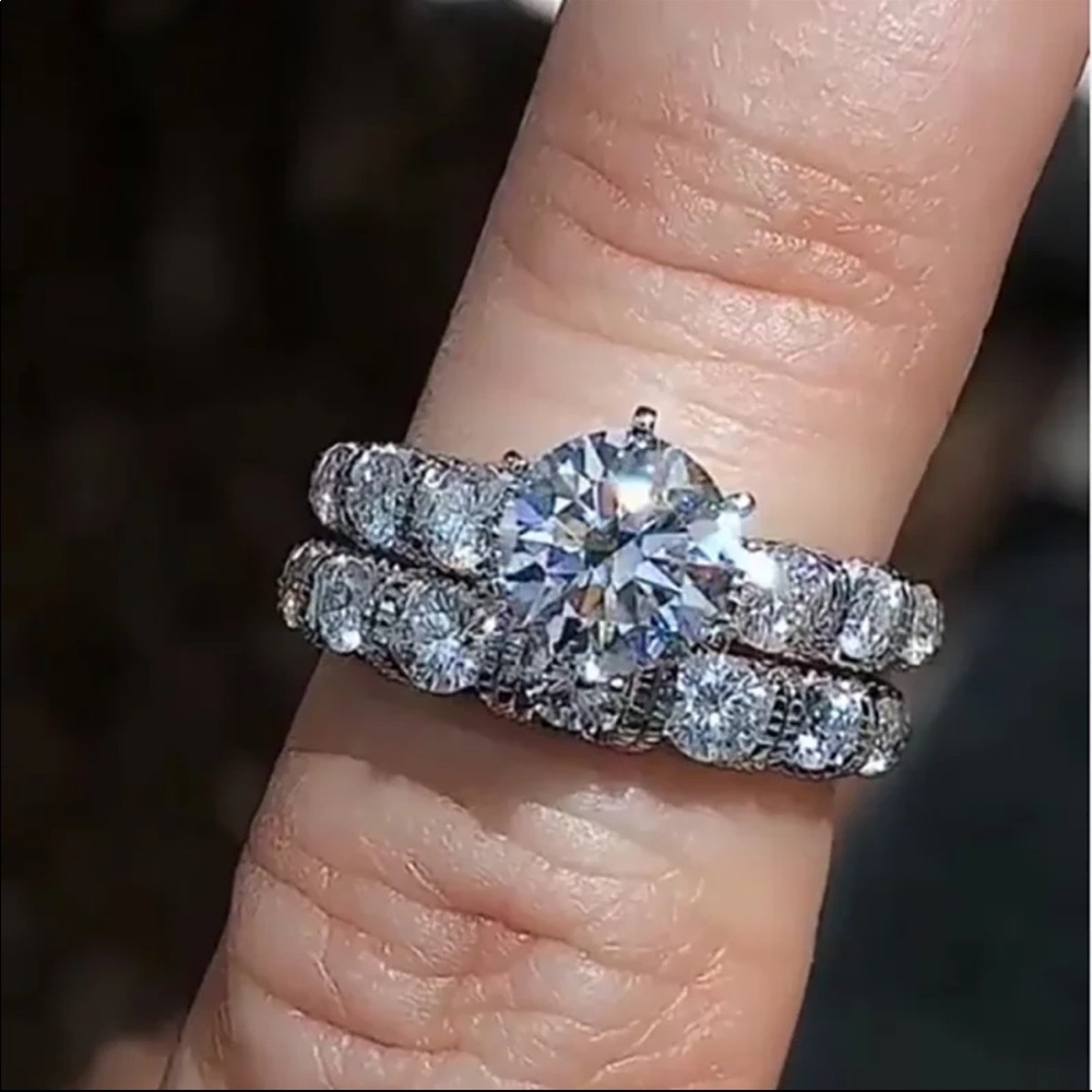 New 2 pc Set 925 Silver Delicate Diamond Ring 💍